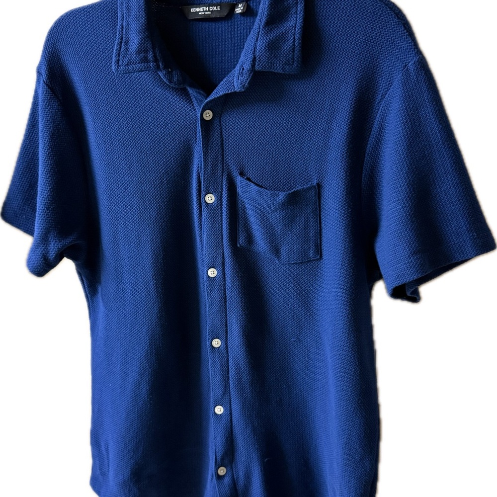 Kenneth Cole Men's Deep Blue Casual Shirt, Medium
